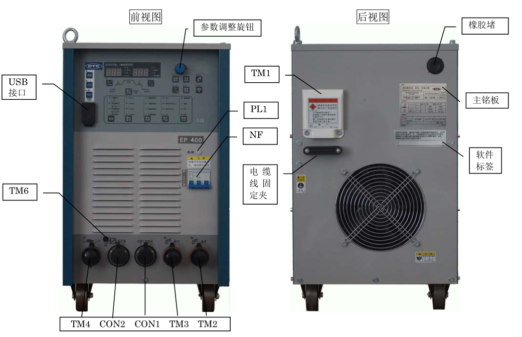 EP400的正面和背面零部件配置圖